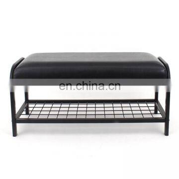 Customized Half-PU Portable Single Modern Home Furniture Leather and Iron Combined Shoe Rack Chair Stool