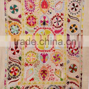 Decorative Handmade Uzbek Suzani Flower Tapestry Throw Suzani Bed-Cover Hippie Gypsy Suzani Blanket