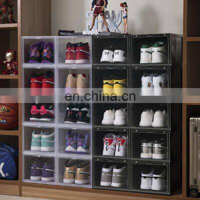 Transparent Custom Shoes Box Plastic Storage Drop Front Clear Stackable Sneaker Box Magnetic Acrylic Plastic Shoe Boxes