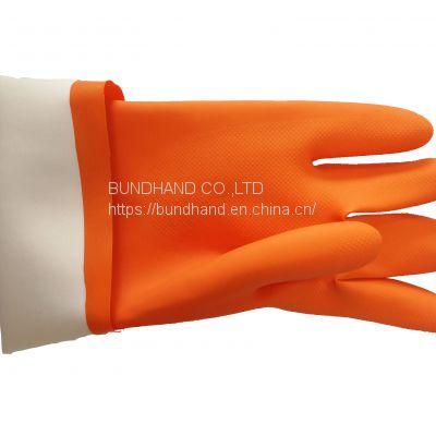 Heavy Duty Orange Latex Industrial Gloves Unlined  Straight Cuff Gloves