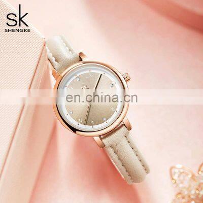 Shengke Classic Sunray Dial Girls Watches K9028 Champagne Simple Style Students Handwatch Small Dial Watches photo-3