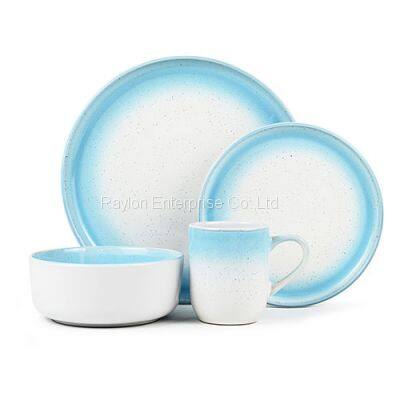 Modern Sky Blue Reactive Dinner Set 16pcs For Sale