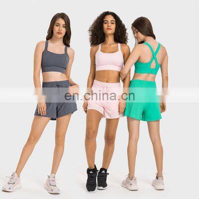 New Adjustable High Support Sports Bra And Casual Gym Shorts 2 Pcs Fitness Yoga Set Women Workout Training Activewear Clothing