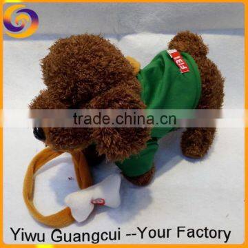 Led plush musical walk teddy dog toy with cord towing