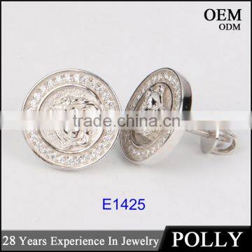 Factory direct sale round shape zicon 925 silver stud hip hop medusa earring jewelry