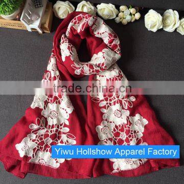 Newest Winter Autumn Flower Embroidery Cotton Korean Fashion Ladies Scarf photo-3