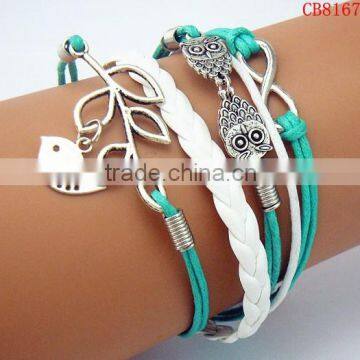 CB8167 Leaf sliver jewelry leather bracelet braided frienship leather bracelet fashion accessory bracelet