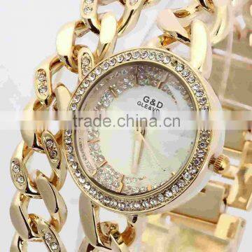 Women's Stainless Steel Band Rhinestone Luury Fashion Quartz Analog Wrist Watches Gold photo-6