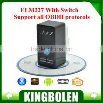 Super Mini ELM327 with switch ELM 327 Bluetooth OBD2 OBD II CAN-BUS Diagnostic Tool + Switch Works on Android Symbian Windows