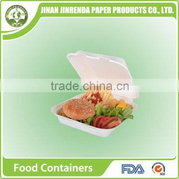 Disposable tableware 8 inch lunch Clamshell food container with sugarcane pulp.