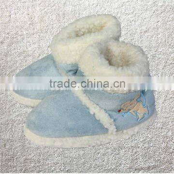 Winter thermal cotton-padded waterproof anti-slip soles slippers,home floor blue microsuede with mouse embroidery children boots