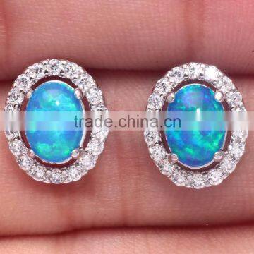 Fashion created gemstone 925 sterling silver blue fire opal stud earring