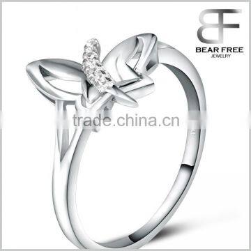 925 Sterling Silver Split Band Ring with CZ Crystal & Butterfly