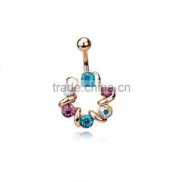 Gold Tone Crystal Circle Dangle Navel Belly Button Ring