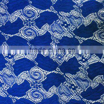 royal bule leave pattern nylon spandex elastic lace fabric