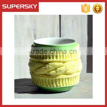 V-83 Yelow ceramic cable mug sweater / fashion cup mug sweater with pink tree button