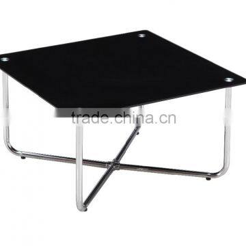 "X" shape chrome legs glass top living room table