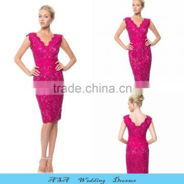 Fashion Plus Size Elegant Sheath Dress for Mother V-neck Knee Length Red Lace Mother of the Bride Dresses 2015(MM16)