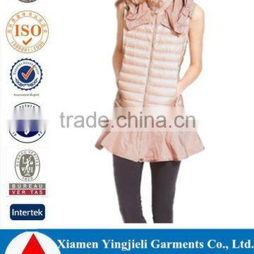 Women Water Resistant Peplum Hem Hooded Down Puffer Vest For Winter Clothes