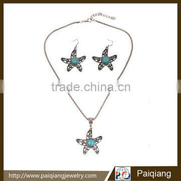 Fancy design vintage starfish jewelry sets decorated with turquoise and rhinestone