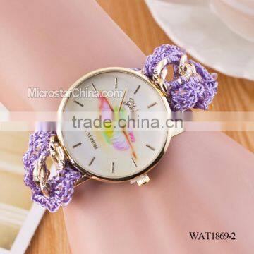 Women New Classic Geneva Ethnic Braided Analog Quartz Chain Lips Watch Strap photo-2