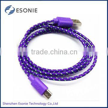 Hot selling nylon fabric color knitted micro usb charger cable