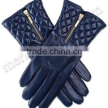 Blue Ladies Leather Fashion Dressing Gloves