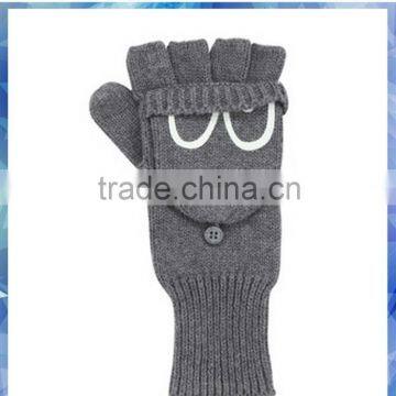 100% Acrylic Grey Knitted Half Finger Gloves With Monkey Eyes Cover photo-2