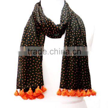 star print tassels scarves shawls India pompom scarves