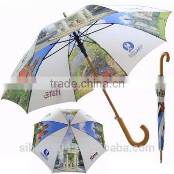 Digital Printing Wooden Handle European Style Straight Umbrella S10047