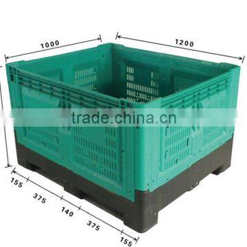 HDPE foldable perforated crate for storage/four-entry easy handling folding crate