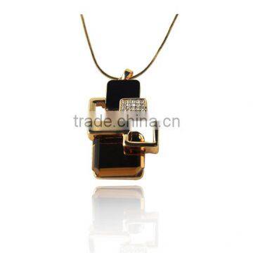 Simple Daily Jewelry Zinc Alloy Rhinestone Square Pendant Chain For Women