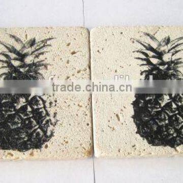 Sand stone coaster with pattern cork