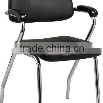 Stack bentwood PU upholstery chrome Chair with solid wood arm training office Chair A32-X08