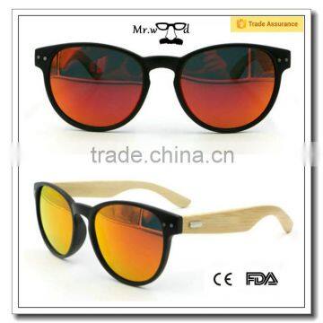 Newest Bamboo Cheaper Sunglass Sun Glasses Red Color Lenses Bamboo Arms Plastic Frame