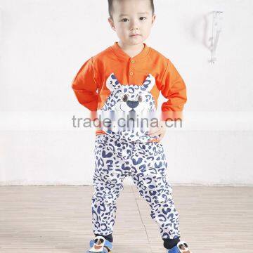 100% cotton Long sleeve appliqued animal leopard print pants kids suit