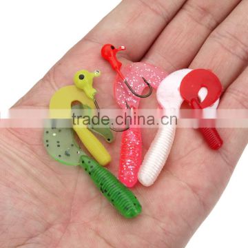 19 Soft Fishing Lures Worm Baits 5 Lead Jig Head Hooks Combination Set Tackle