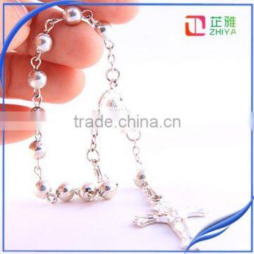 Round Silver Bead Catholic Rosary photo-4