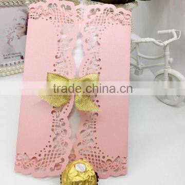 High Quality Decorating Laser Cut Gold Marriage Invitation Card photo-2