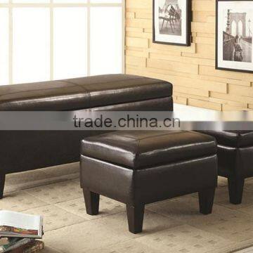 Leather Storage Ottoman with Two Square Ottomans