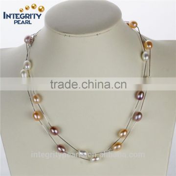 36 inches sterling silver 8mm AAA drop fashion lady freshwater colorful pearl necklace