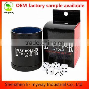 new Professional Dice Cup Black Leatherette Exterior with Blue Velvet Interior Includes 5 FREE 6-Sided Dice