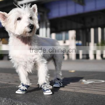 4Pcs Casual Non-slip Pet Rubber Boots Lace-up Dog Puppy Sneaker Canvas Sport Shoes