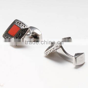 latest cuff links with red stone black enamel jewelry