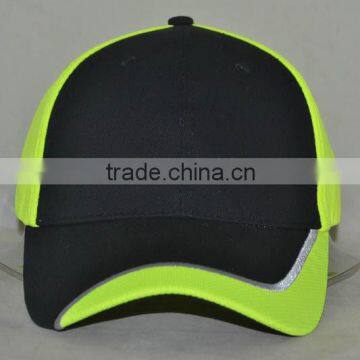 Guangzhou hat factory professional custom 100% polyester black/green stitching baseball cap