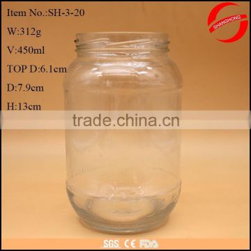 450ml factory best selling clear glass storage jar with lid for home