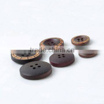 laser engraved 4 holes black wooden buttons for garment