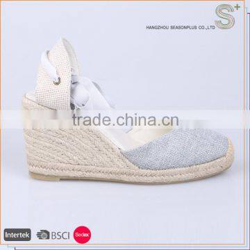 Made in China lace-up espadrilles wedge heel shoes