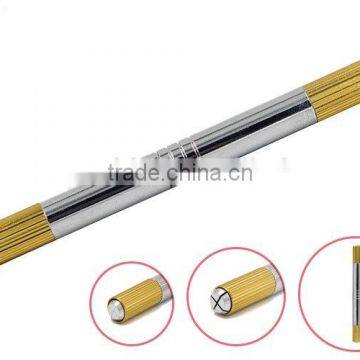 Gold 2 Heads Permanent Makeup Tools Manual 3D Eyebrow Tattoo Pen photo-2