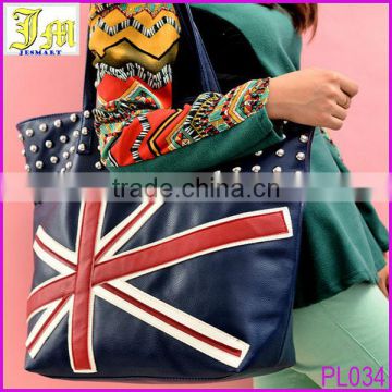 Fantastic Punk Style Women's Handbag Black Rivet UK Flag Leather Bag Wholesale